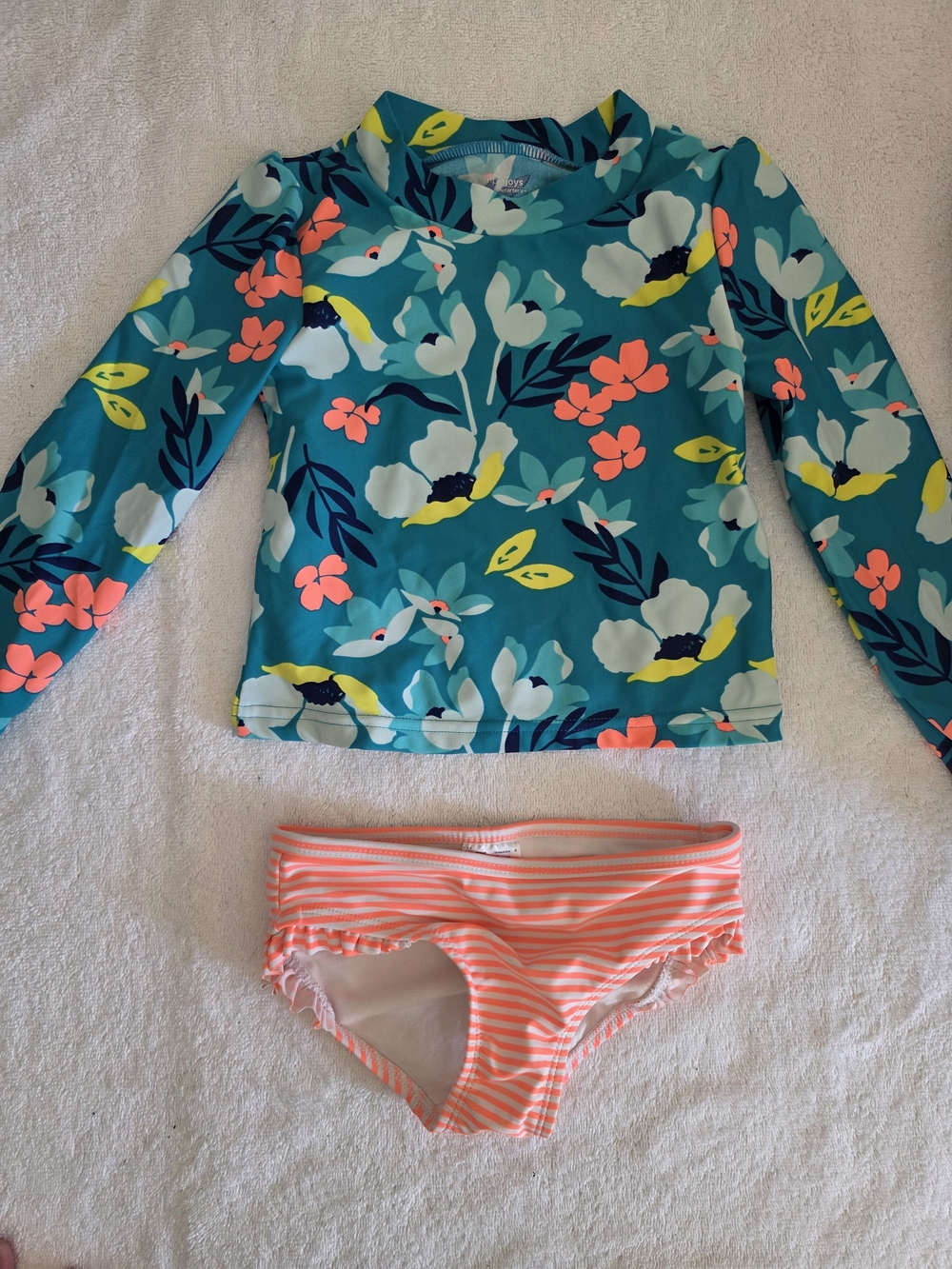 4 For $20 Girls' Teal Floral Long-Sleeve Rash Guard Swim Top Bottoms